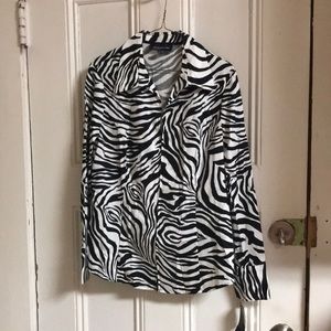 Jones New York signature zip up zebra shirt large NWT